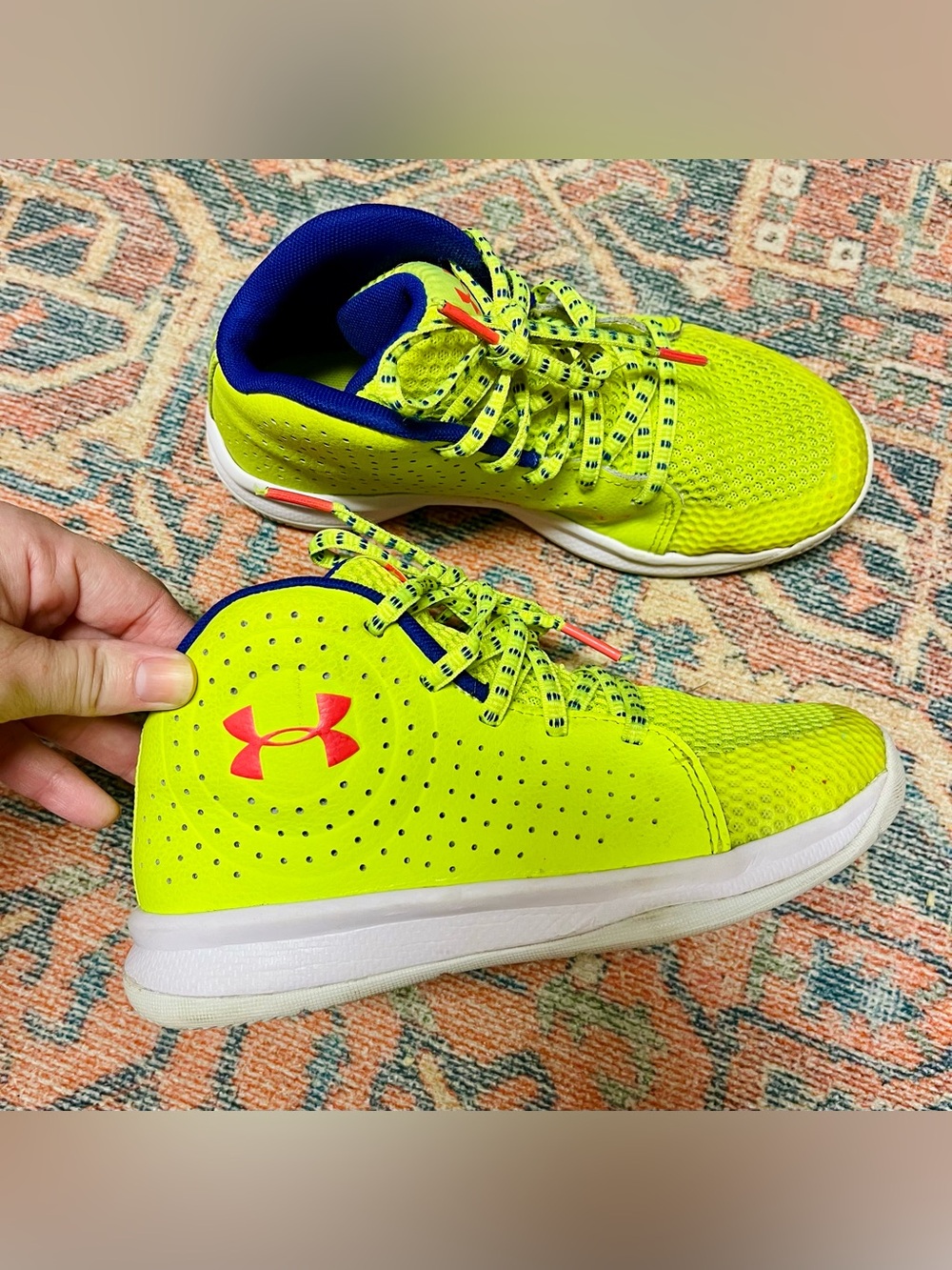 Under Armour Kids Bright Neon Yellow & Blue Athletic Sneakers